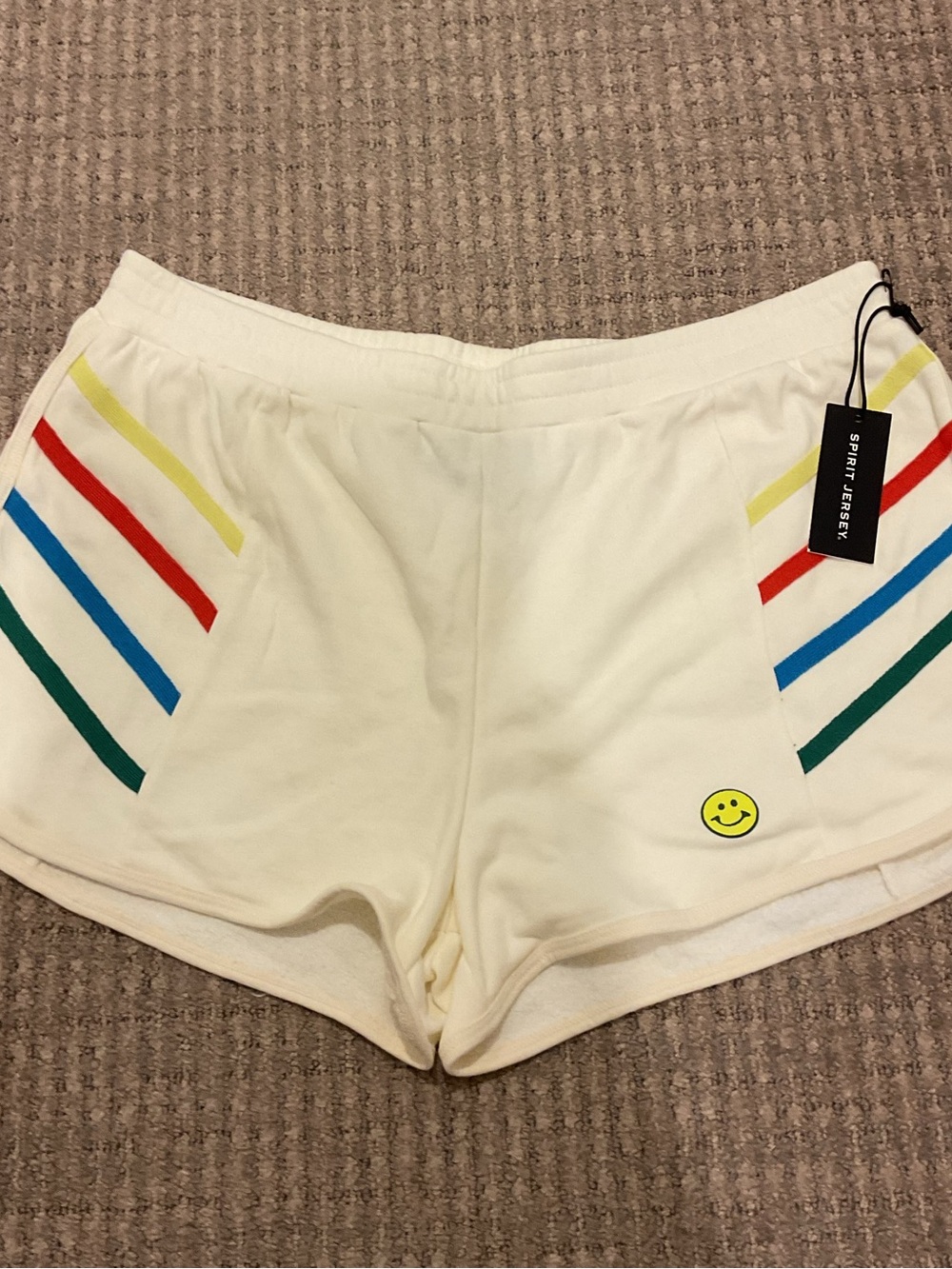Spirit jersey cotton sweat shorts with Rainbow Stripe Accents xl nwt summer